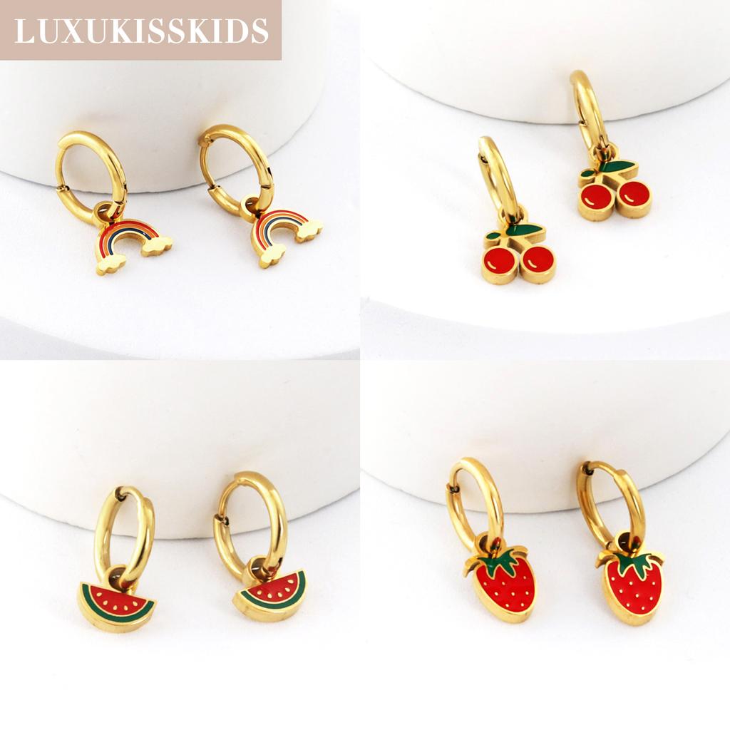 LUXUKISSKIDS Клубничные Шармы Серьги-Подвески Милые Красные Вишни для Девочек/Женщин Стальные Фруктовые Аксессуары Подарки