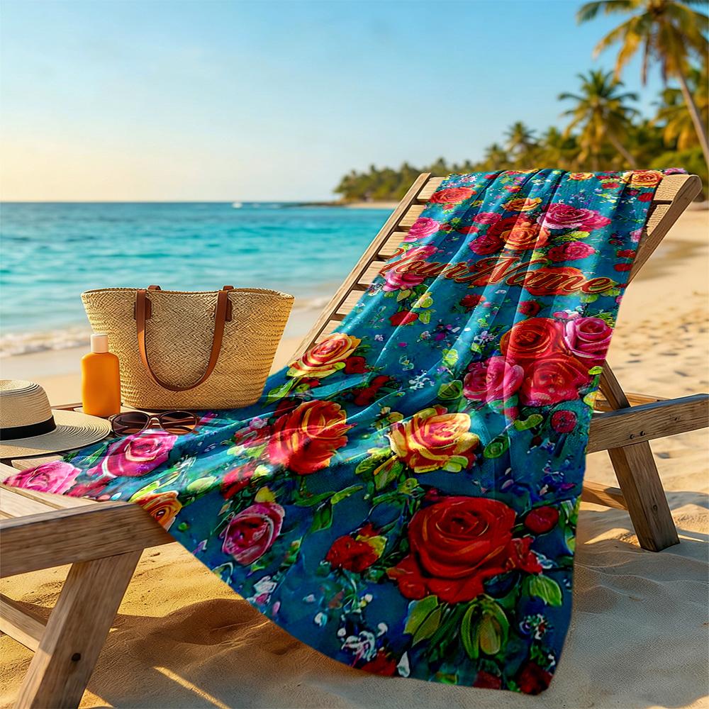 Rose Customize Text Beach Towel Soft Durable Quick-Dry Portable for SwimmingBeachCamping Travel Beach AccessoriesGym