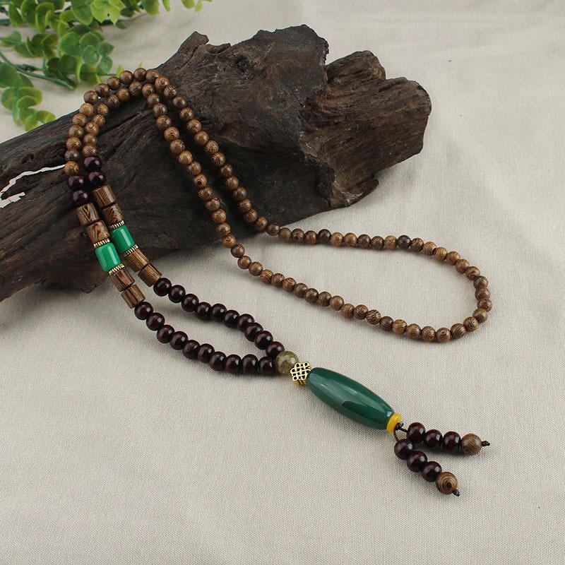 GEMCHIC Женское Винтажное Бохо Длинное Деревянное Бусины Мала Ожерелье Кисточка Подвеска Этническое Барокко Деревянные Бусины Ожерелье