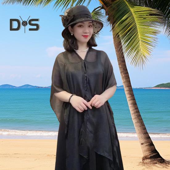 Летняя шаль с V-образным вырезом, планкой на пуговицах, легкая защита от солнца, универсальная пляжная шаль, однотонная шаль для отпуска с солнцезащитным кремом