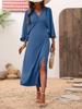 Женское летнее длинное платье с V-образным вырезом, разрезом и рукавами средней длины
