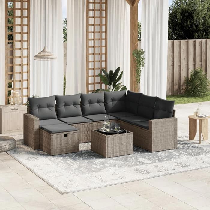 Maison Exclusive - Salon de jardin 8 pcs avec coussins gris résine tressée
