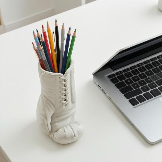 3D Printed Boxing Glove Pen Holder, Matte Desk Organizer with Stable Base, Hollow Large Capacity Slot for Pens Stationery, Creative Sports Decor Gift