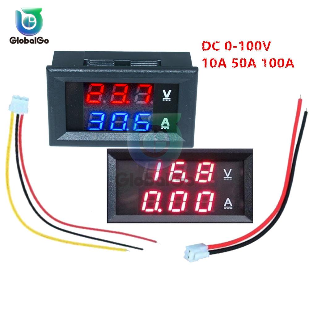 Digital Car Voltmeter Ammeter Motorcycle Voltage Indicator Tester Current Meter Tester 12V 2pin 3pin Cable DC100V 10A 50A 100A