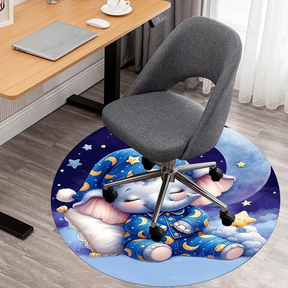 1PC Elephant Moon Star Round Chair mat Area Rug - Non-Slip, Floor Mat for Office, Bedroom, home decor Christmas Gift c0528039