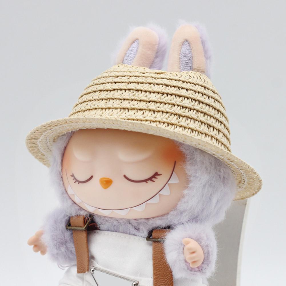 Doll Straw Hat for Dollhouse Miniature 17cm Labubu Color Match Hat Kawaii Cute Doll Accessories Kids Girls Toys