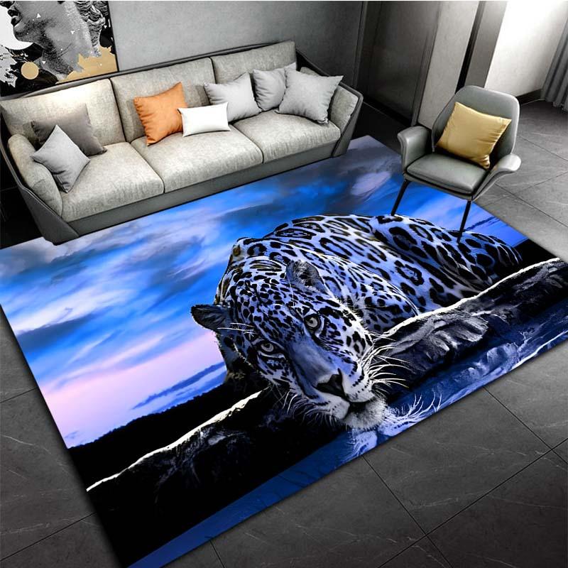 Animal Leopard Blue Area Rug, Non-Slip Mat, Living Room Decor, Home & Room Decoration
