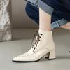 Мода НОВЫЕ Осенние Женские Ботинки Обувь из Натуральной Кожи для Женщин Остроносые На Толстом Каблуке Ботильоны на Шнуровке Элегантные Современные Ботинки на Молнии