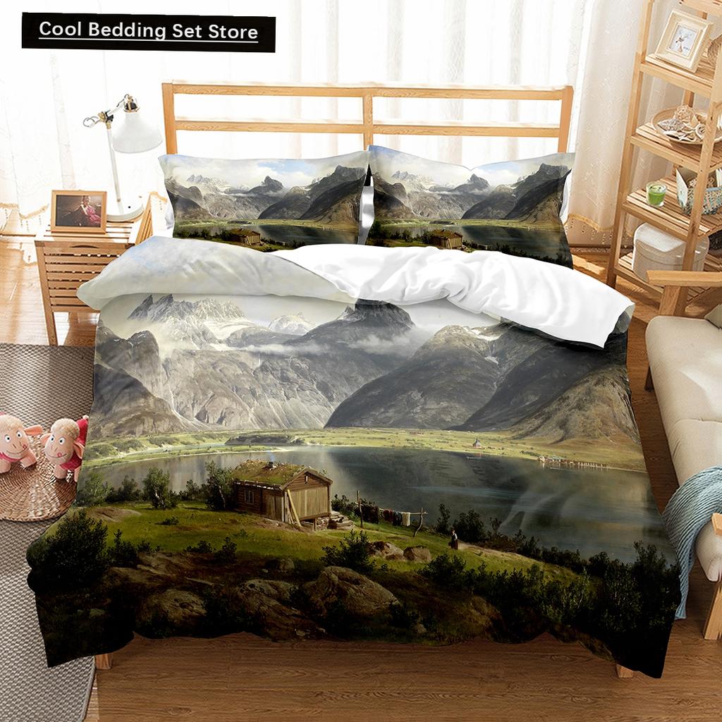 Oil Painting Landscape King Queen Duvet Cover Eiffel Tower Bedding Set Natural Scenery Quilt Cover Polyester Comforter Cover