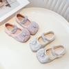 Kids Princess Shoes Shiny Crystal Girls Dance Shoes with Sweet Bow 2025 New Fashion Children Flats Leather Shoes Non-slip Cute