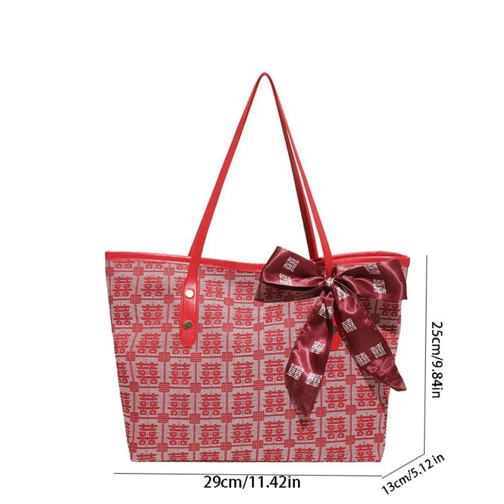 Reusable Women Tote Bag Large Capacity Bridal Shoulder Bag Traditional Red Envelope  Baby Shower