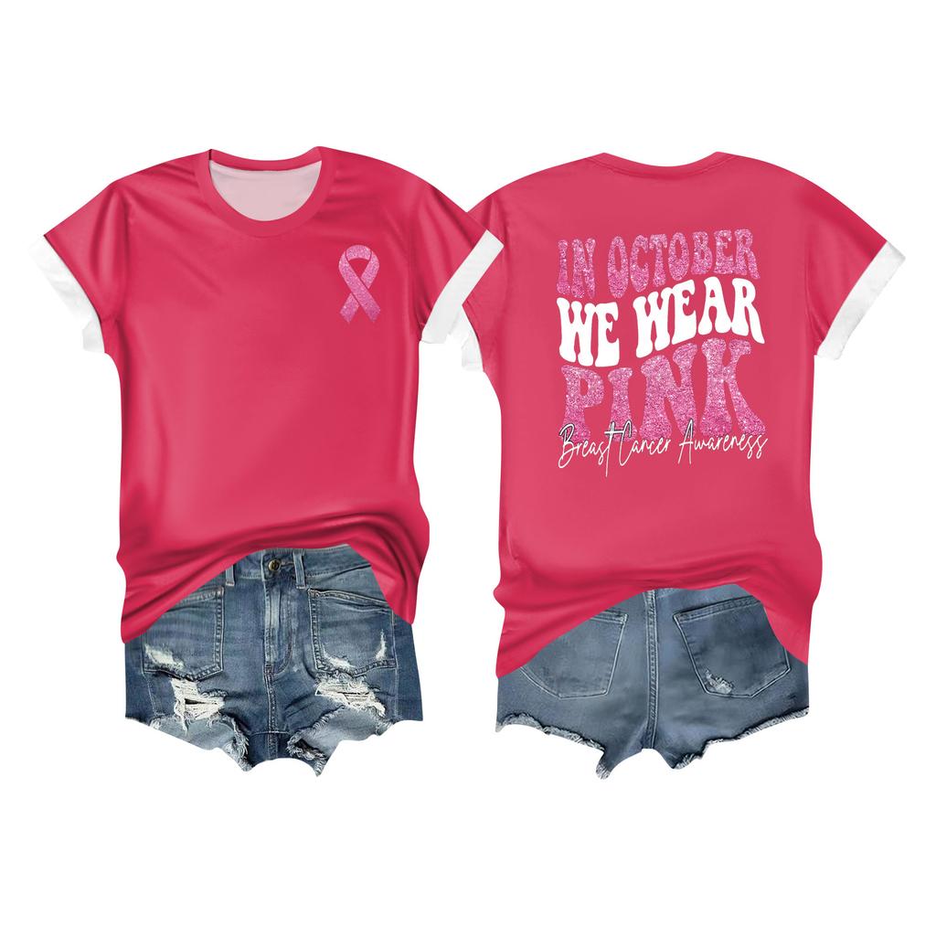 Women's Breast Ribbon Printed Casual Short Sleeve