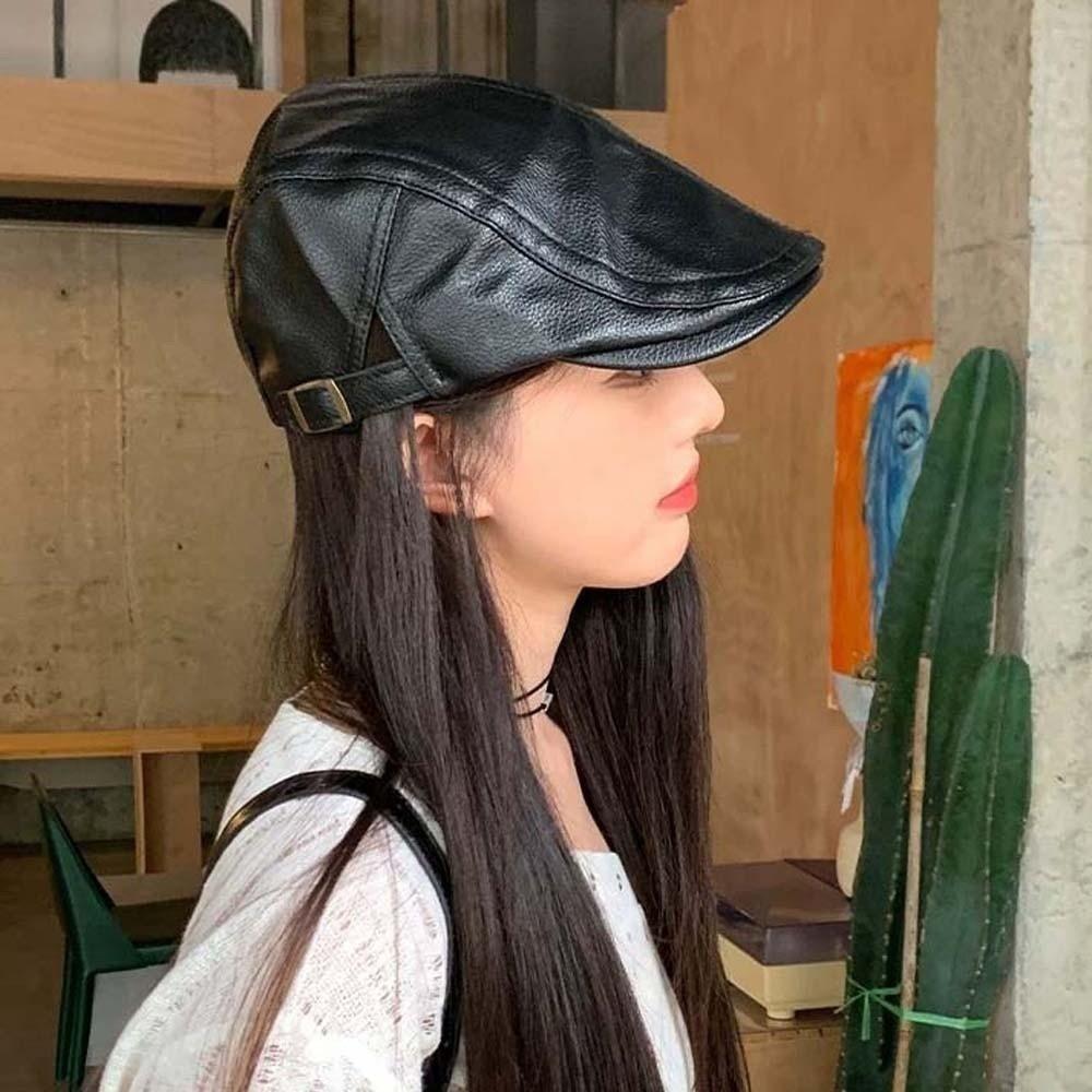 British Style Flat Cap PU Leather Newsboy Hat Gatsby Caps Leather Beret Casual Wear