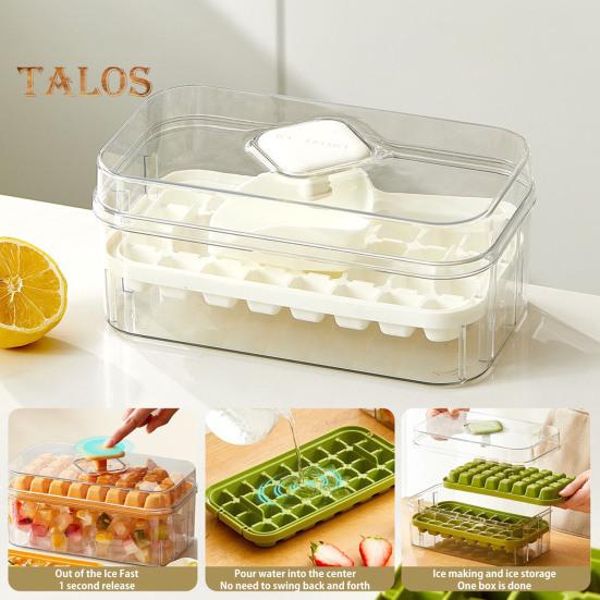 Форма для льда с лопаткой и контейнером, штабелируемая форма для льда для морозильника, легкосъемное силиконовое дно, дизайн с нажатием в одно касание, льдогенератор для напитков, кофе, коктейлей