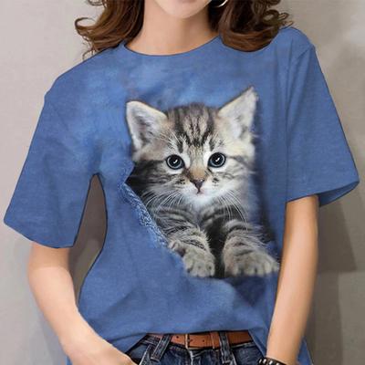 Летние женские футболки с цифровым 3D принтом «Милый кот», модные облегающие пуловеры с короткими рукавами, женская повседневная одежда, рубашки, топы