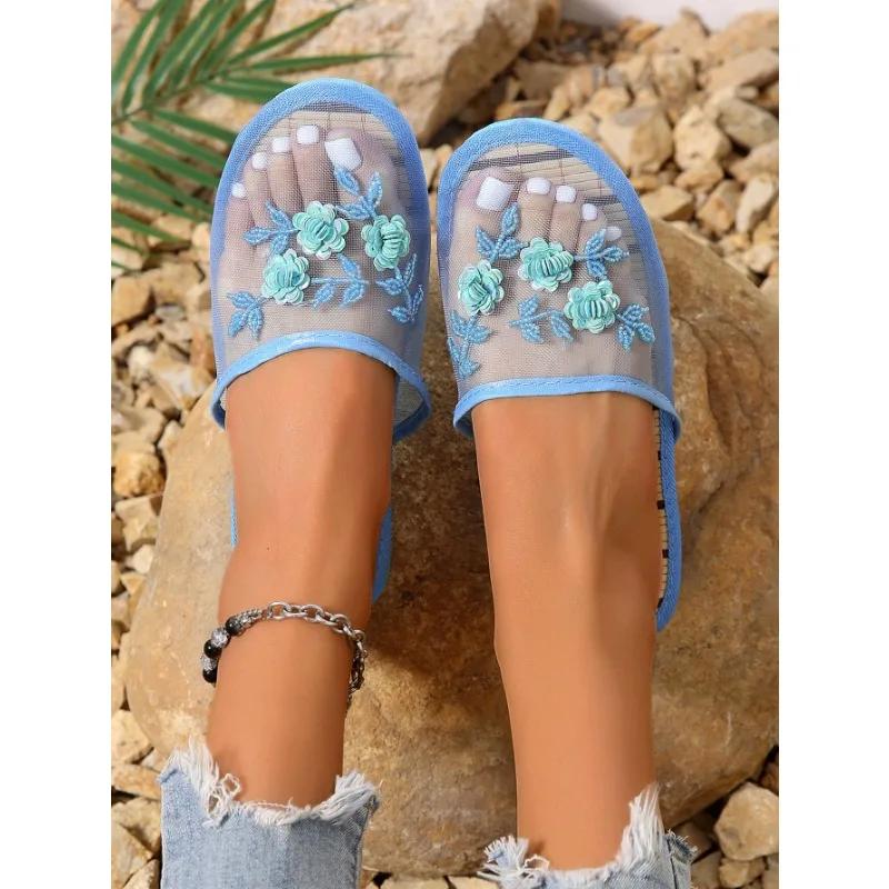 Вышитые бисером тапочки из шелковой сетки для дома и помещений, легкие, удобные и ретро-тапочки женские