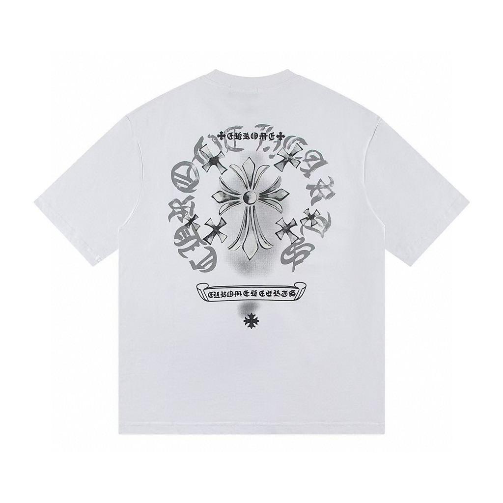 W370 CHROME HEARTS 2026 Лето Новая Высококачественная Хлопковая Круглый Вырез Свободная Большого Размера Мужская и Женская Футболка Футболка для Пары