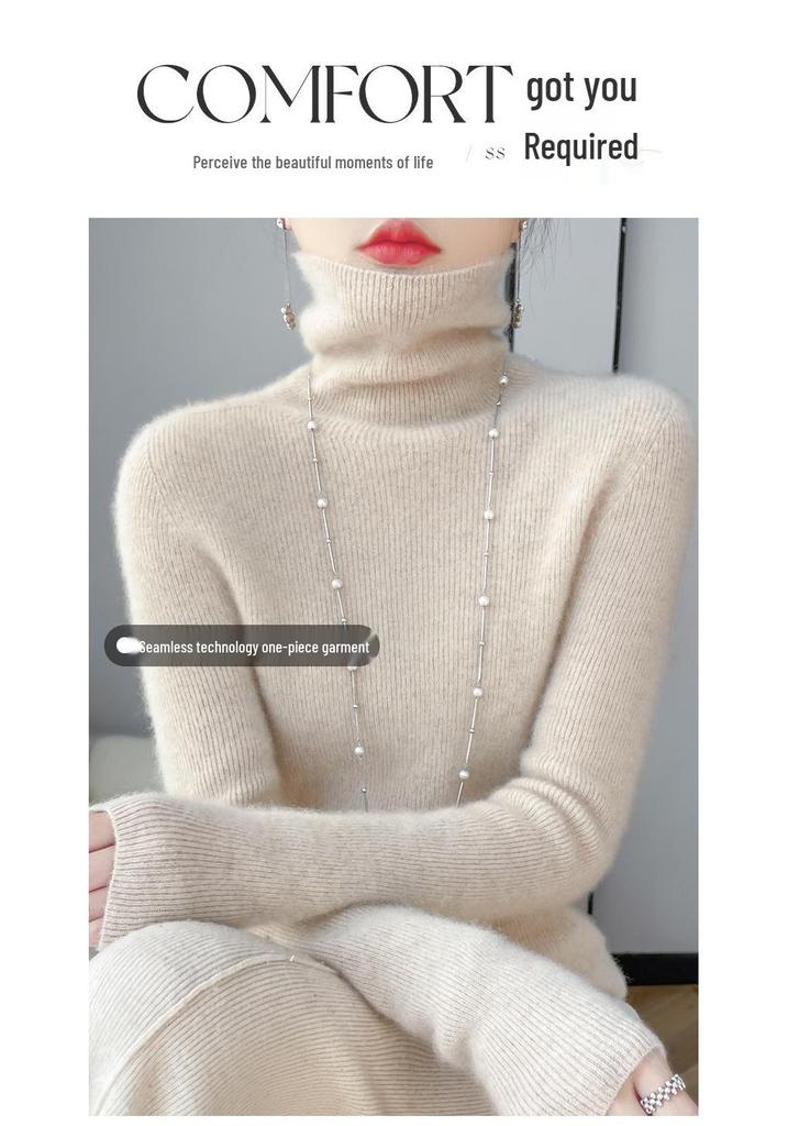 Women's Slim Fit Velvet High-Neck Knit Pullover