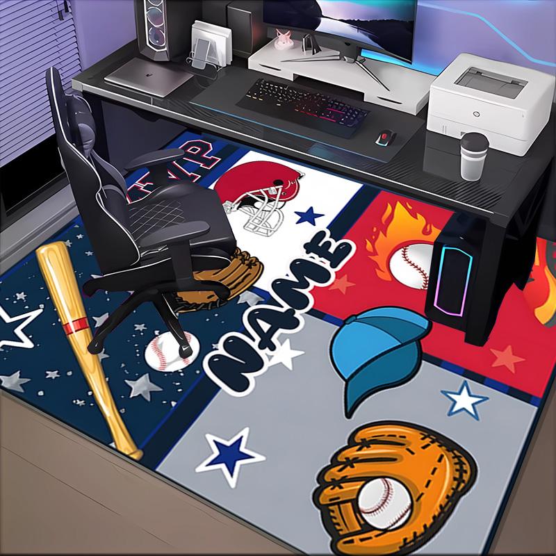 Custom Name Play Basketball Rug for Living Room, Game Rooms, Office, Bedroom, Floor Mat Playful Design, fan gifts Christmas decor
