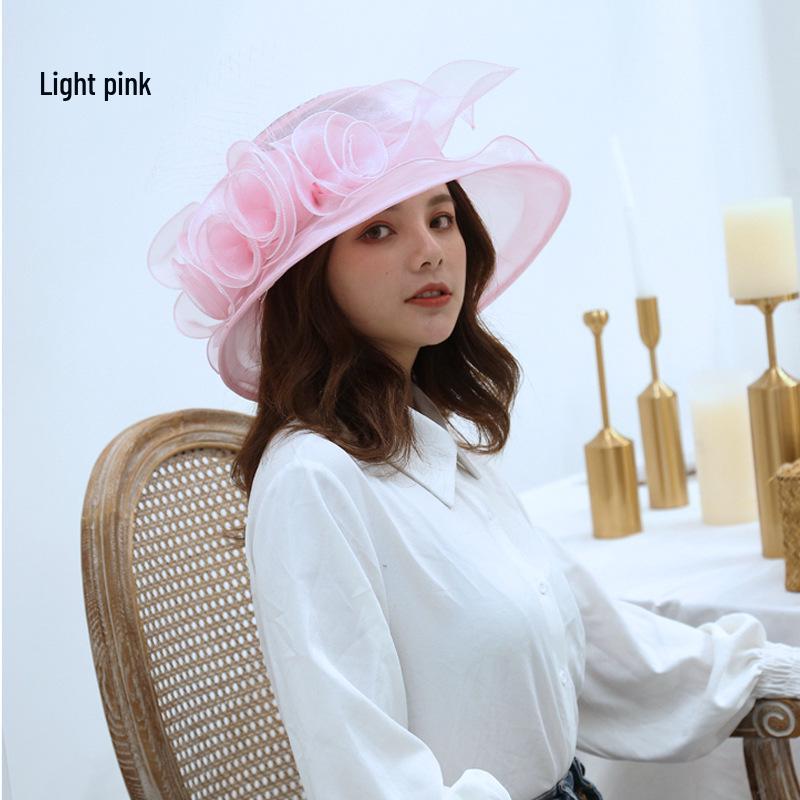 Женская винтажная шляпа от солнца с широкими полями и цветами из органзы