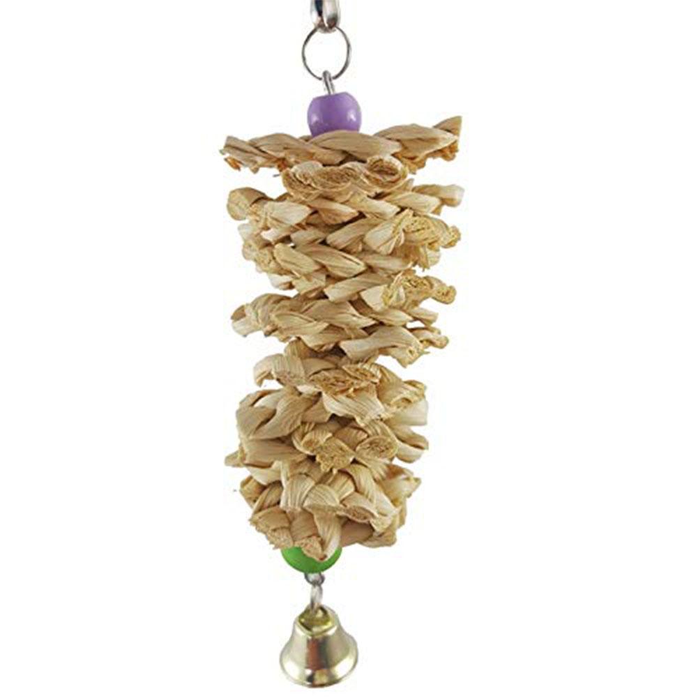 Bird Parrot Toy with Bell Natural Wooden Grass Chewing Bite Hanging Cage Swing Climb Chew Toys