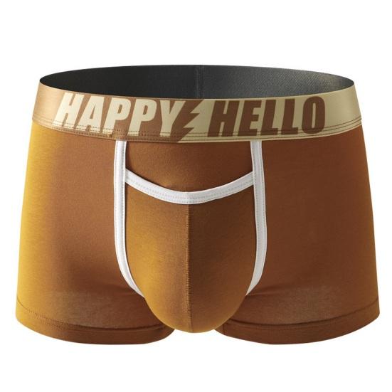 Men Boxer Underwear with Ball Support Letter Print Elastic Mid-rise Separated Pouch