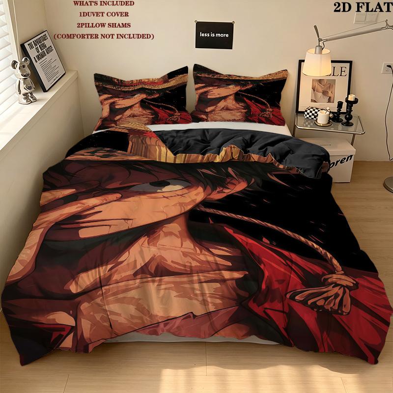One Piece Monkey D Luffy Pattern Bedding Quilt Set Quilt Cover Pillowcase Home Birthday Gift(1 * duvet cover + 2 * pillowcase, without core)