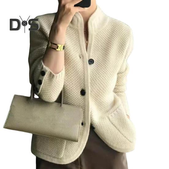 Женское зимнее пальто, трикотажное, утолщенное, однобортное, однотонное, с карманами, воротником-стойкой, теплым, с пуговицами, кардиганом, повседневная одежда, свитер, куртка для отдыха на природе