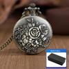 2pcs/set, Women's Pocket Watches, Vintage Classic Flower Women Pocket Watches with Chain Necklace with Box, The Perfect Gift for Lady.