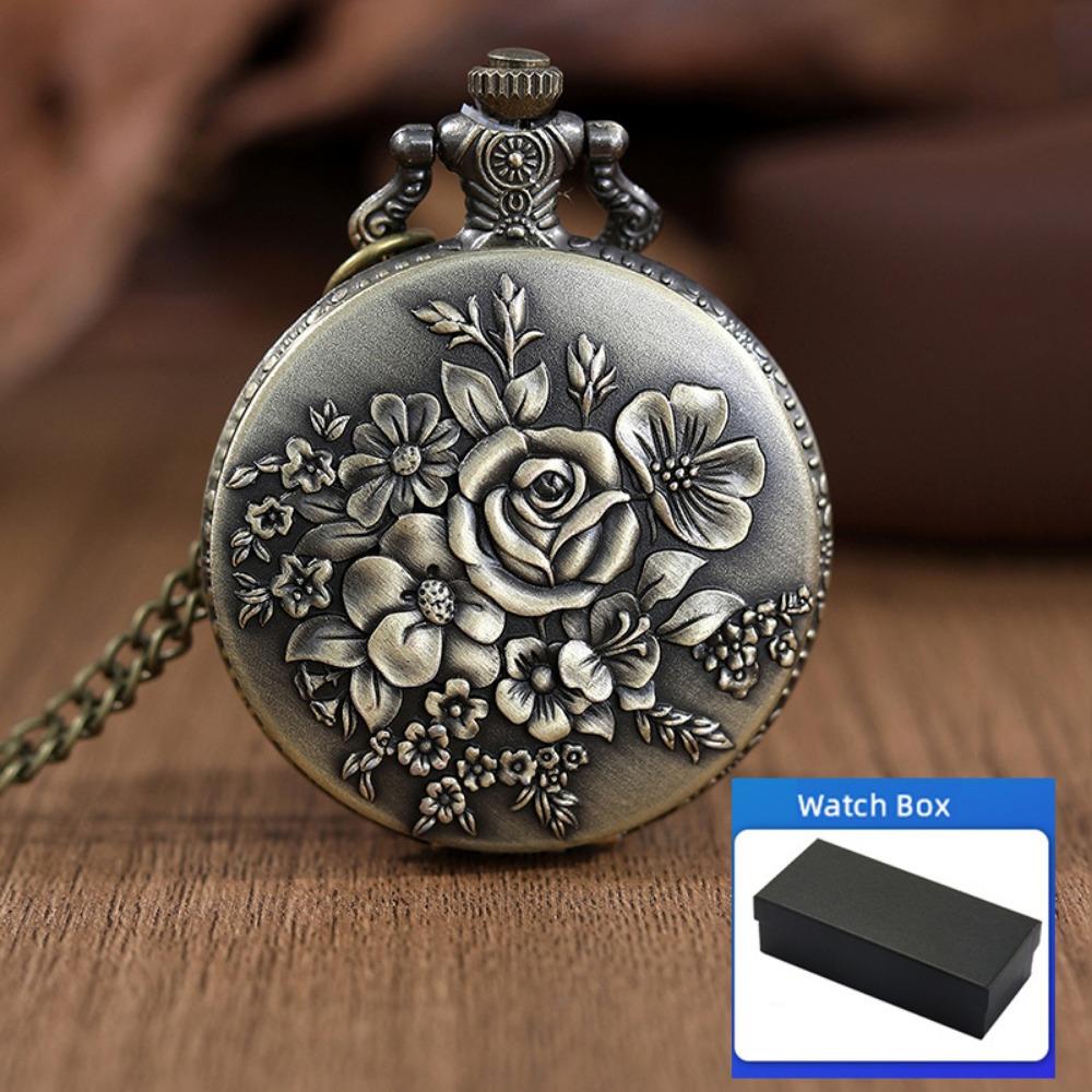 2pcs/set, Women's Pocket Watches, Vintage Classic Flower Women Pocket Watches with Chain Necklace with Box, The Perfect Gift for Lady.