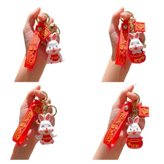 Цепочка новогодний талисман зодиака с наилучшими пожеланиями, красный декор, школьная сумка с цветочным принтом, подвеска в форме кролика, подарок