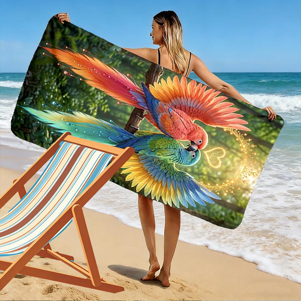 Parrots with Heart Halo Design Beach towel quick-drying for travel outdoor sports jogging beach and swimming