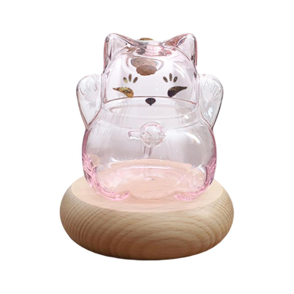 Glass Piggy Bank with Wooden Base Kitten Shaped Money Bank Money Saving Jar for