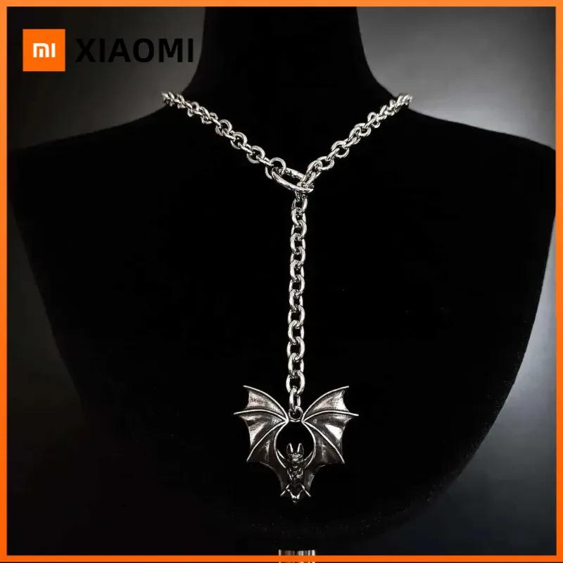 Xiaomi Gothic Personality Punk Necklace Long Gothic Bat Pendant Necklace Exaggeration Sweater Chain Jewelry Halloween Party Accessories