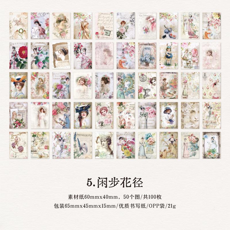 100pcs/pack Floral Materials Paper Mini Book DIY Scrapbooking Art Collage Photo Album Decor Junk Journal Craft Paper