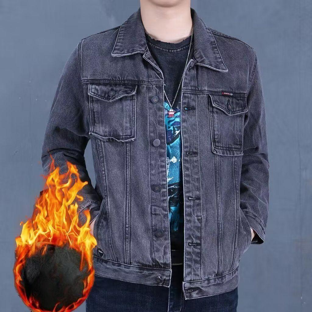 Повседневная куртка с лацканами, джинсовая куртка, мужская осенне-зимняя одежда с утолщением из бархата, брендовая