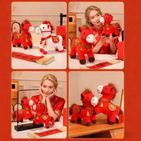 Кукла-талисман на тему знака Зодиака Лошадь Удача 2026 Благословения Набивная кукла из ПП хлопка Благоприятная Лошадь Мягкая игрушка Домашний декор