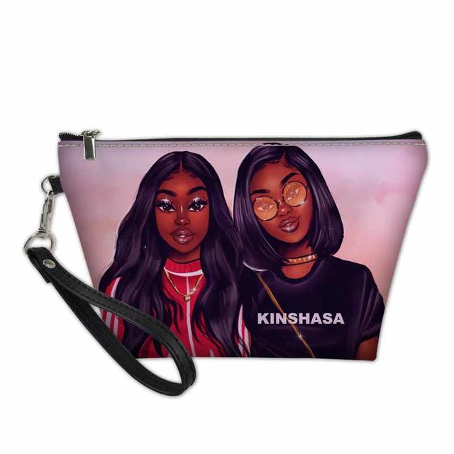 Custom Makeup Bags Afro African Girls Print Cute Cosmetic Bag Beauty Travel Organizer Make up Pouch Suitcase Women Toiletry Bag