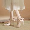 French White High Heels Women's 2025 Autumn Stiletto Wedding Shoes with Skirt Satin Wedding Shoes Bow Pointed Single Shoes