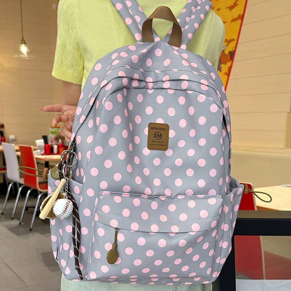 Multicolored Polka Dot Backpack Sweet Student School Bag Cute Lace Trim Rucksack Daily