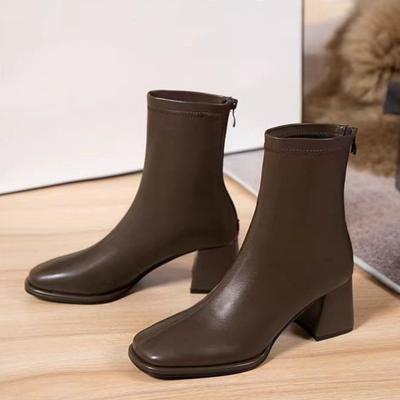 Женские высокие каблуки, ботильоны, зимние ботинки с квадратным носком, массивная обувь, зима 2025 года, дизайнерские новые элегантные офисные туфли, платье, Botas Mujer