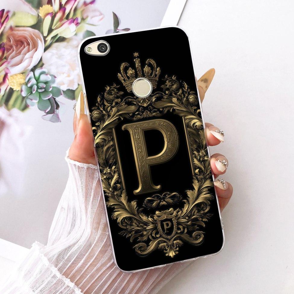 Clear For Huawei P8 Lite 2017 Case Luxury Crown Fashion A-Z Letters 2D Flat Pattern Soft Casing For Huawei PRA-LA1 PRA-LX1 Cover