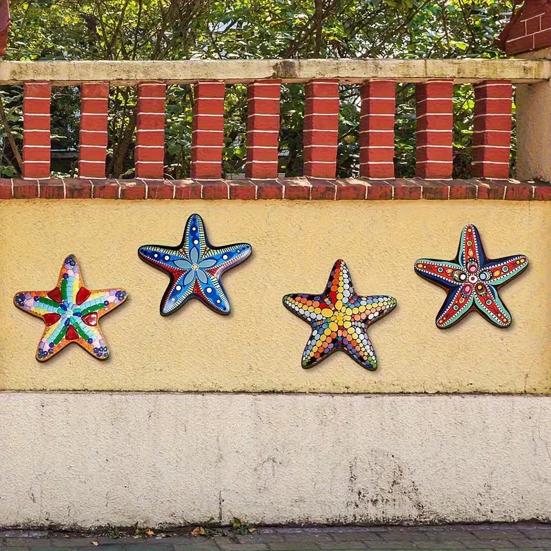 4 Pcs Summer Starfish Coastal Wall Decor Beach Theme Wooden Starfish