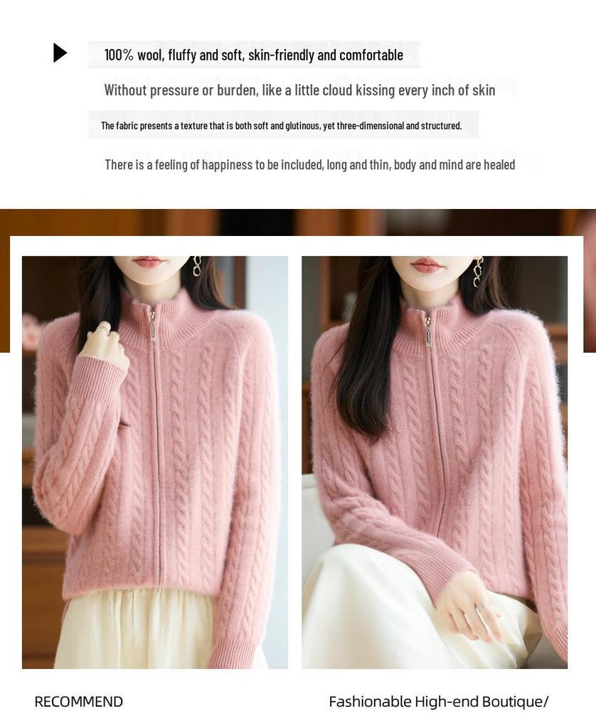 Niche Design Double Zipper Wool Cable Knit Cardigan - Vintage Style, Thick & Cozy for Fall/Winter