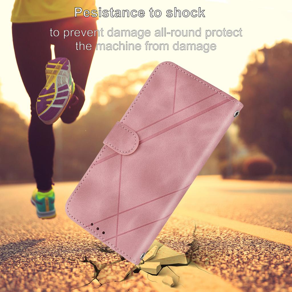 For iPhone 17 Pro Max Case Imprinted Line Leather Phone Cover with Handy Strap