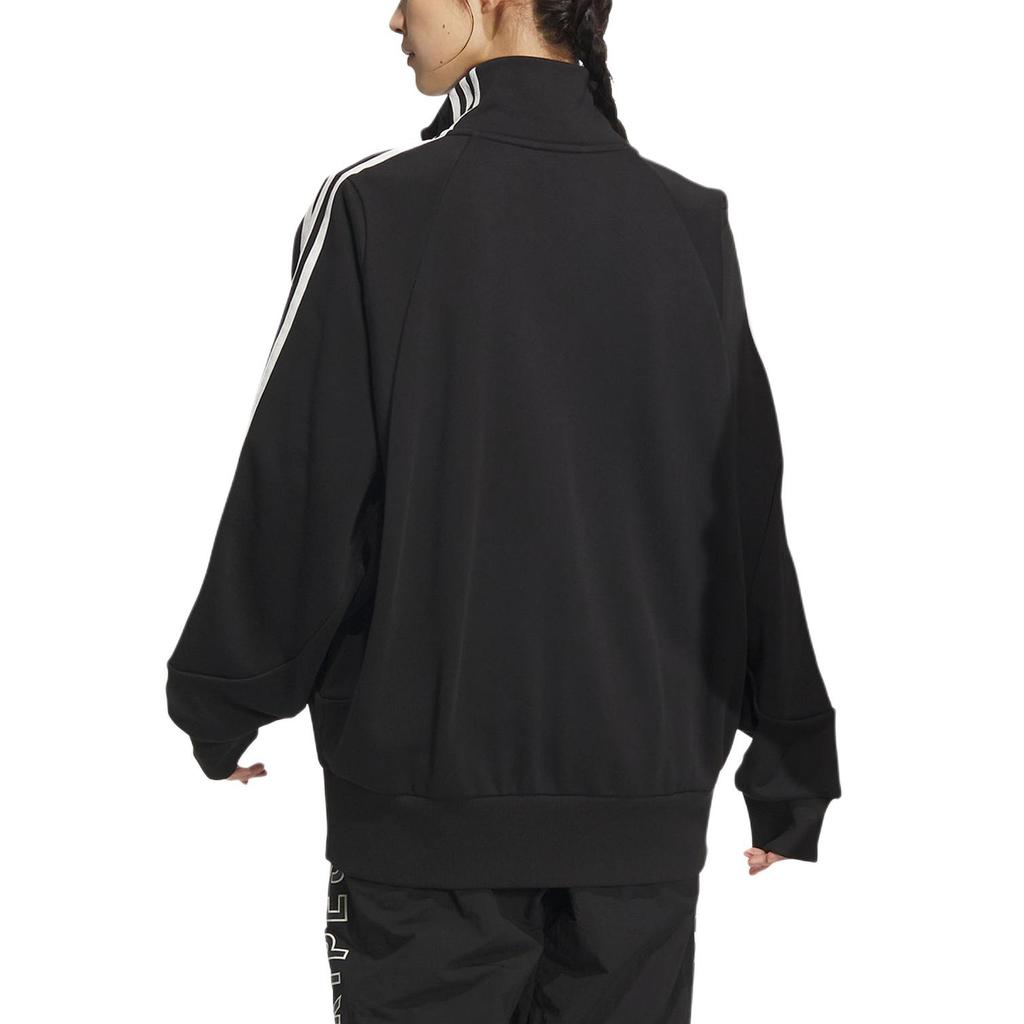 adidas Трикотажный спортивный топ с 3 полосками, ретро-спортивный воротник-стойка, повседневная куртка с полосками по бокам, куртка унисекс, черная JI6649