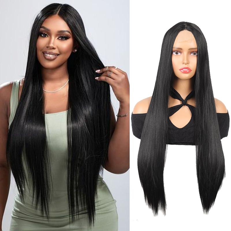 Длинный прямой парик в кружевном стиле, длинный прямой парик, парик из термостойкого волокна, женский парик, простой и удобный