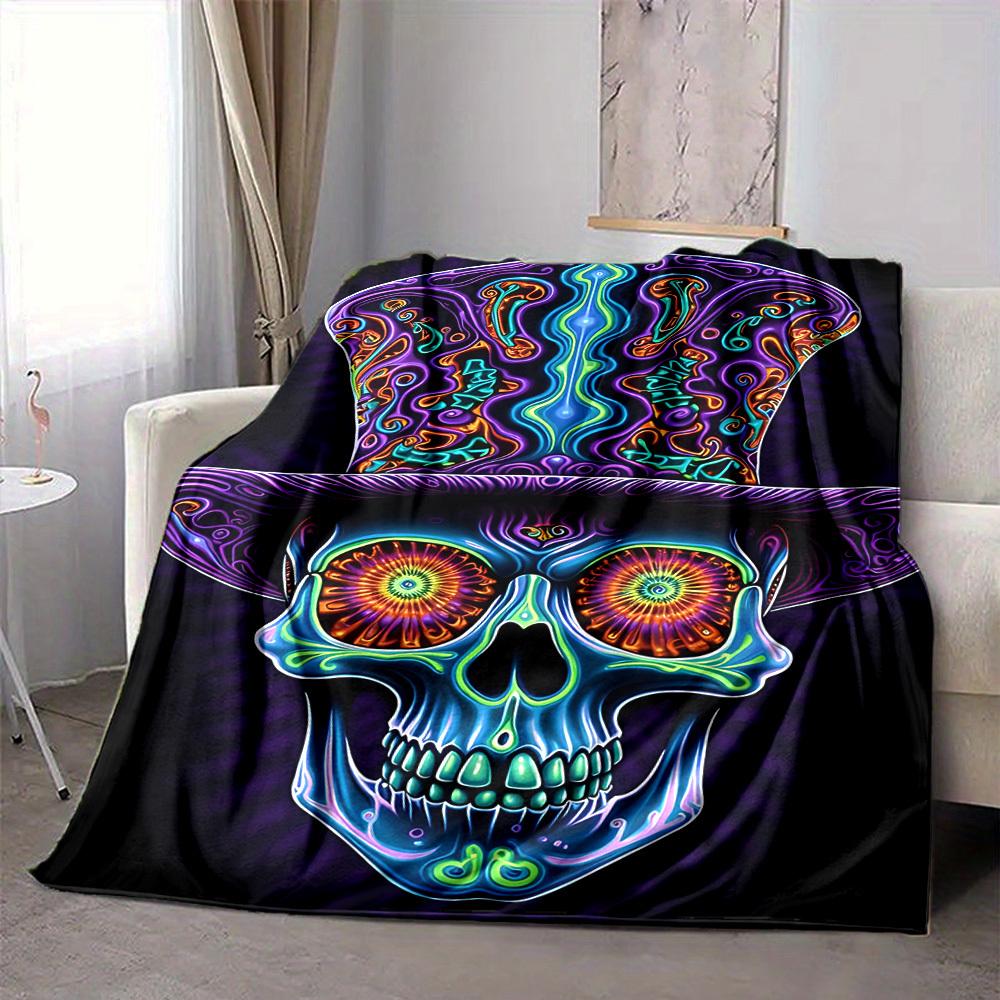 1PC Psychedelic Skull Blanket, Throw For Sofa, Bed, Travel, Camping, Livingroom, And Bed, Printing Blanket With Soft And Warm Fabric yy250918143