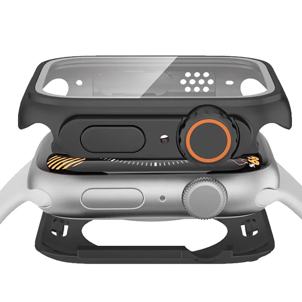 Закаленное стекло+крышка для Apple Watch Case 45 мм 44 мм 41 мм 40 мм Аксессуар Защитная пленка для экрана для Iwatch Serie 9 8 7 6 SE 5 4