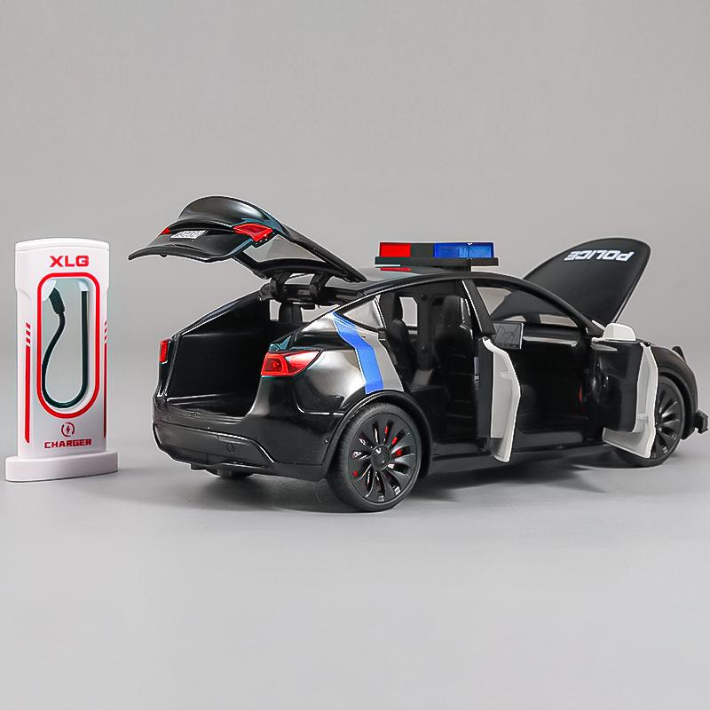 1/24 Scale Police Roadster Model Y Model 3 Cybertruck Model X Model S Diecast Metal Alloy Model Car Children's Toy Car Gift for Friend